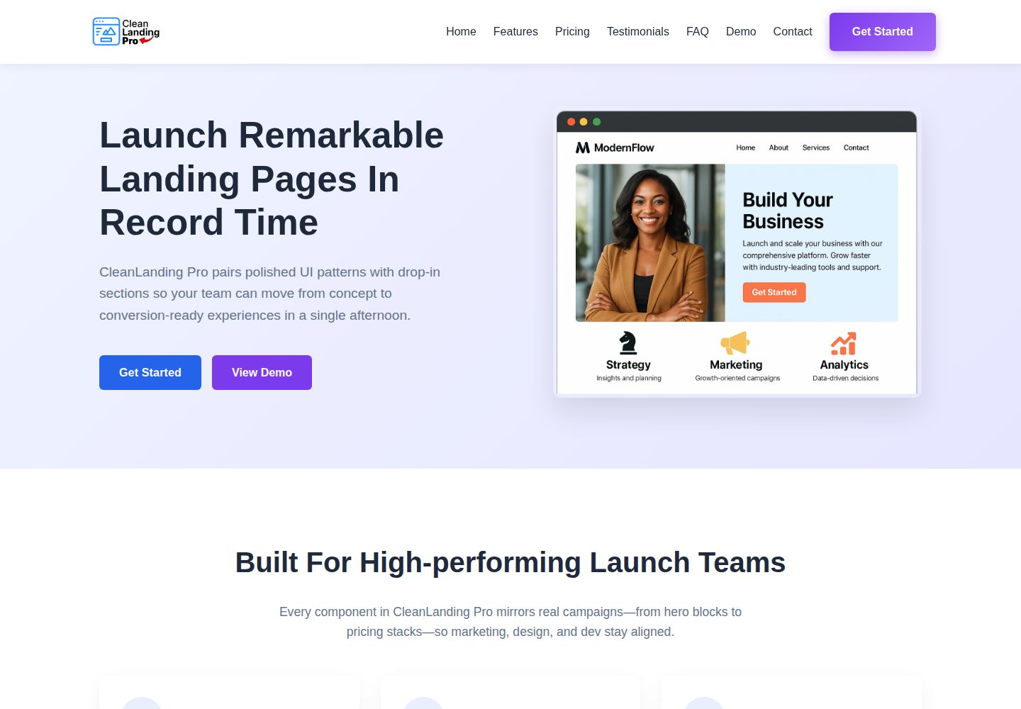 CleanLandingPro-react-template · Desktop homepage