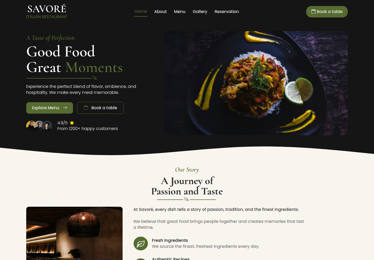 savore · Desktop homepage