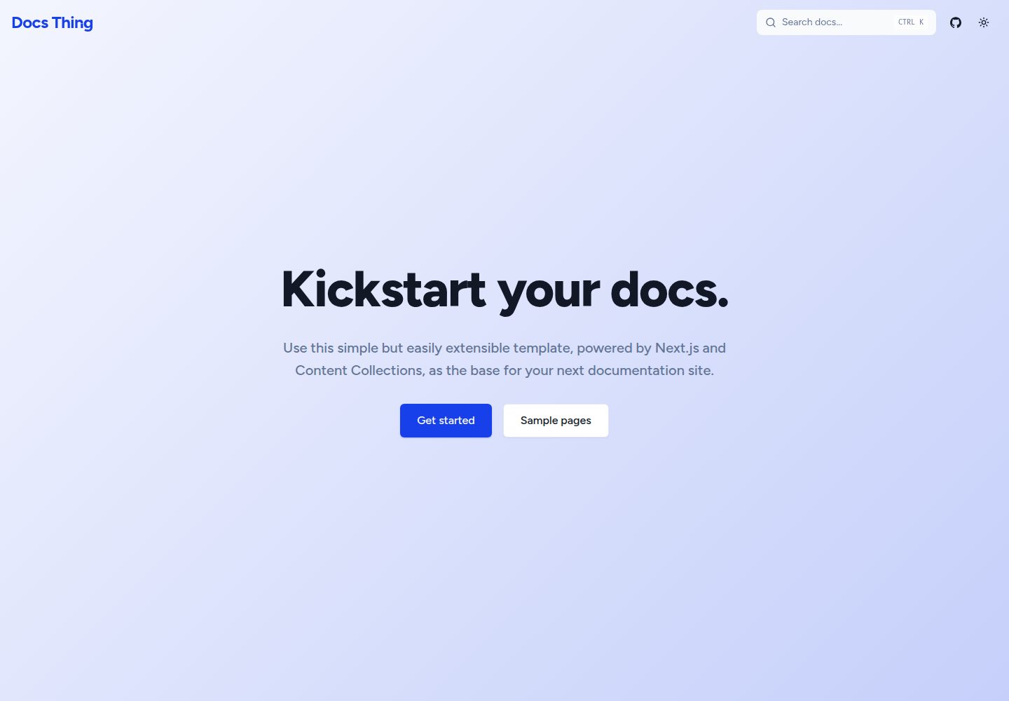 docs-thing · Desktop homepage