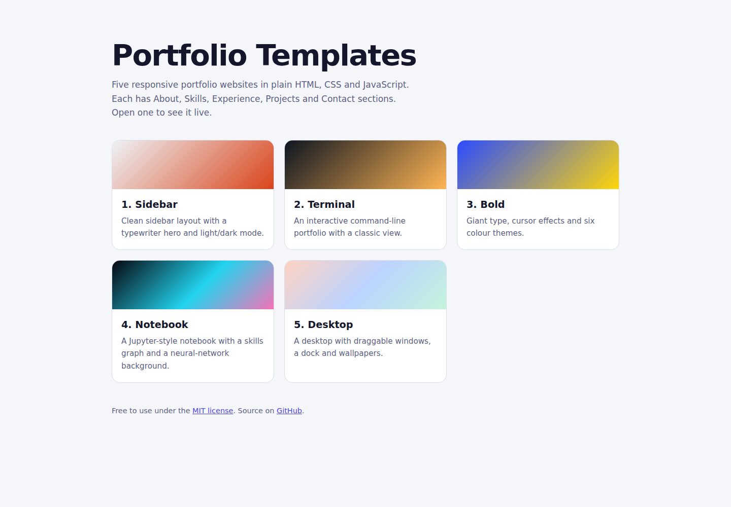 portfolio-templates 网站模板截图