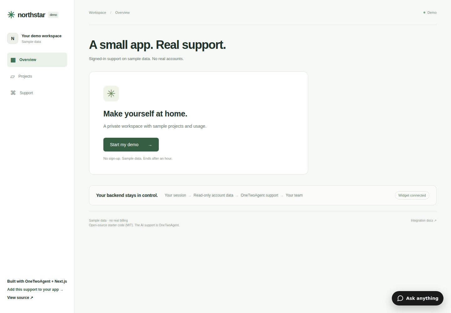 nextjs-ai-customer-support-starter · 桌面端首页