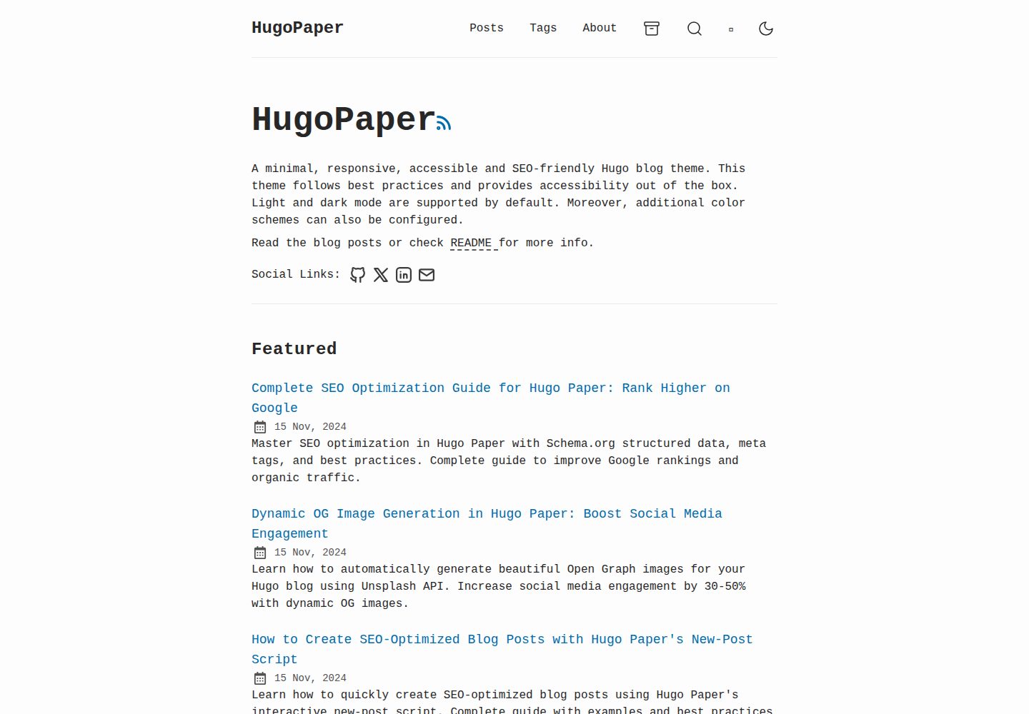 hugo-theme-paper-starter · 桌面端首页