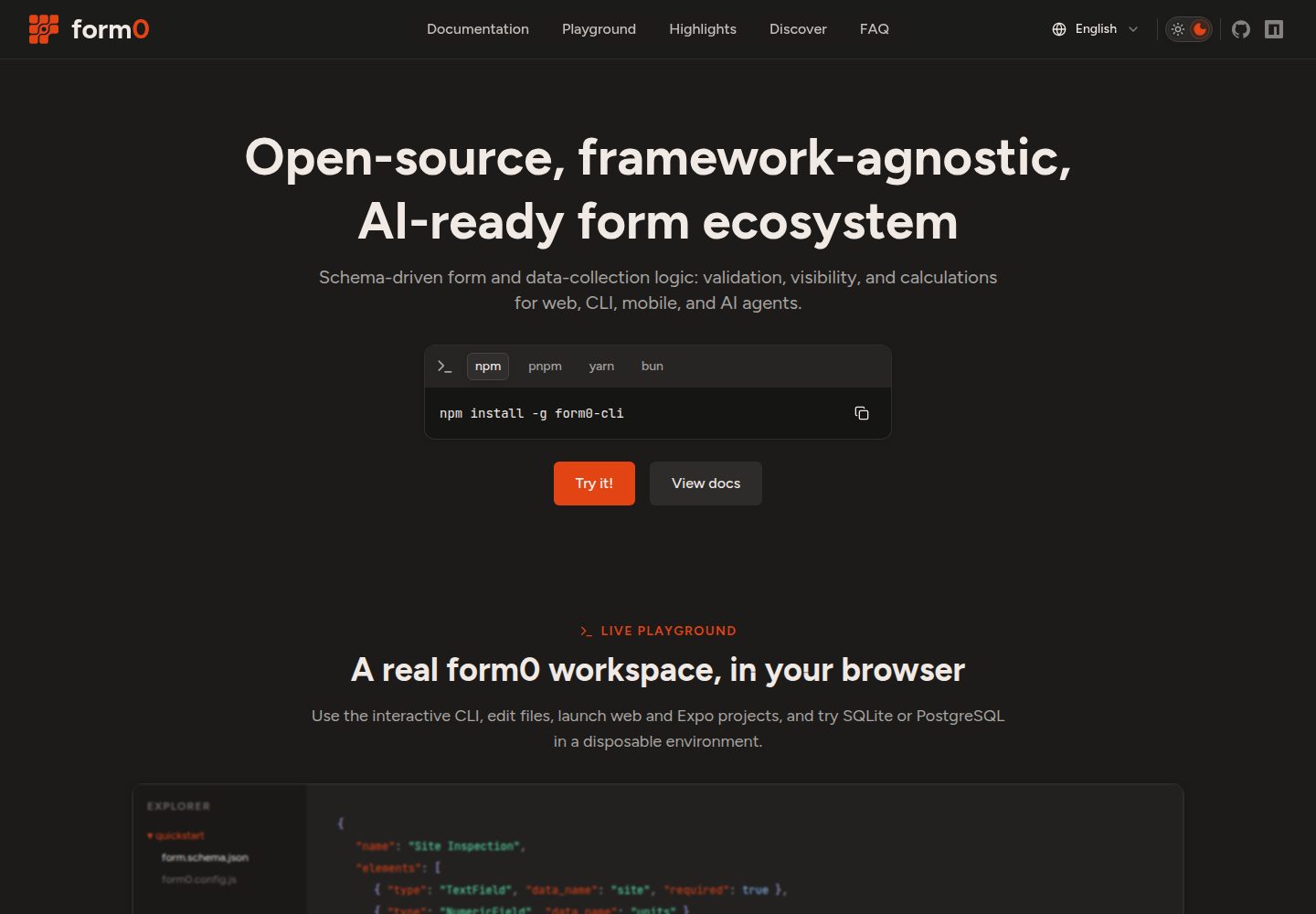 form0-web-tmpl-react-vite 网站模板截图