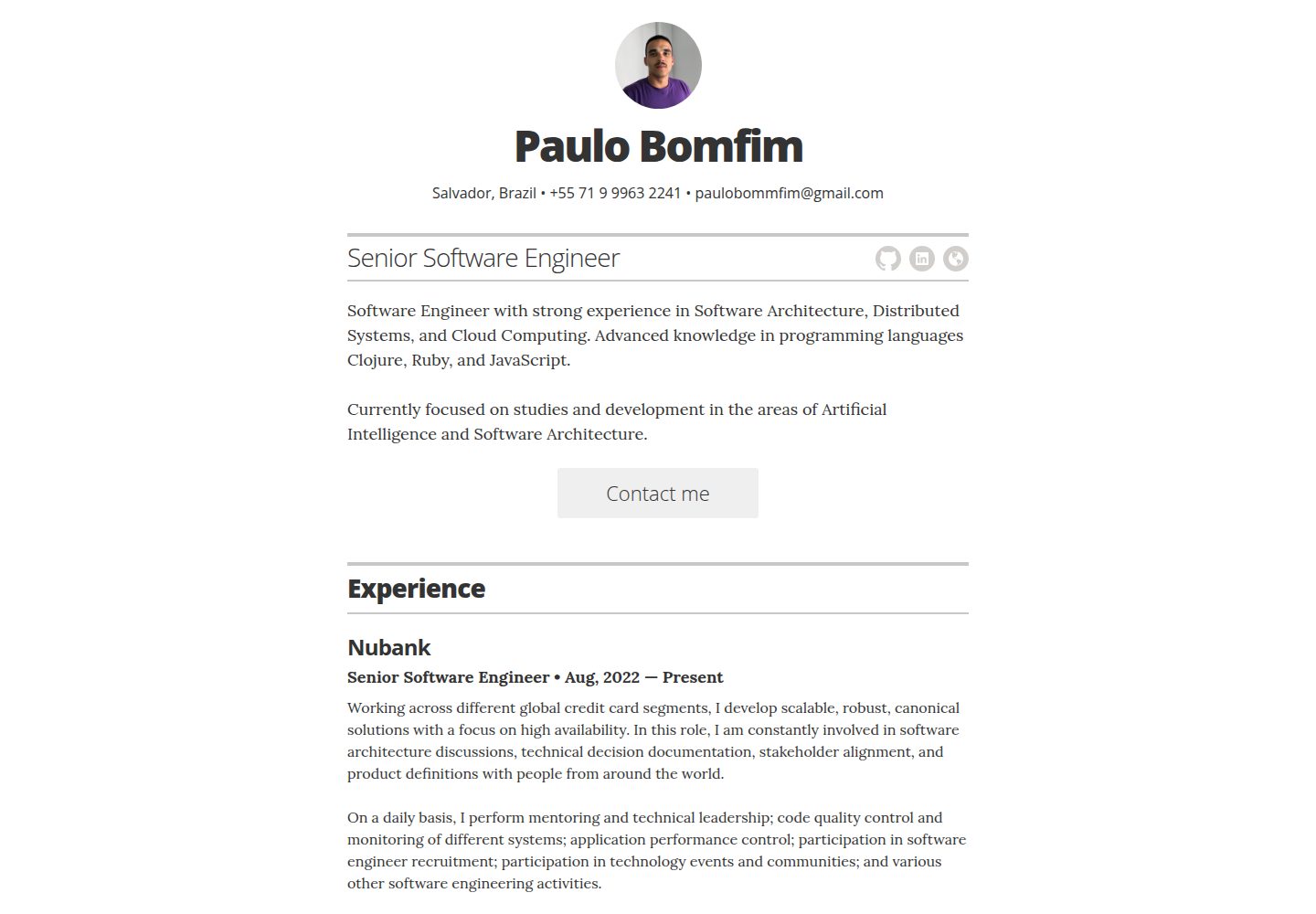 resume 网站模板截图