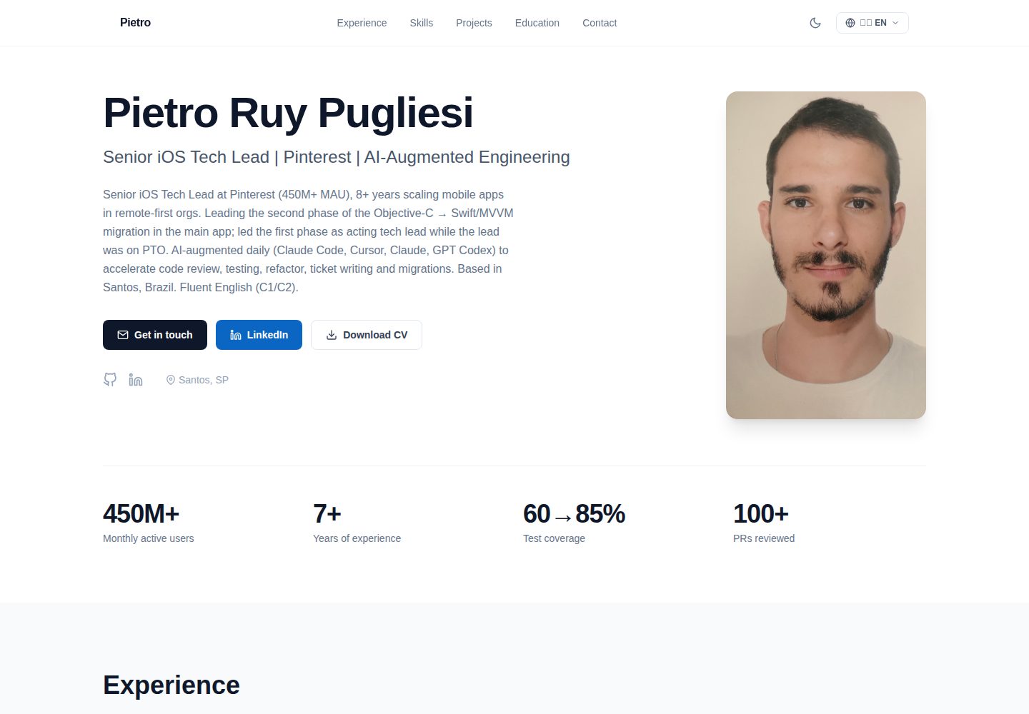 resume-site · Desktop homepage