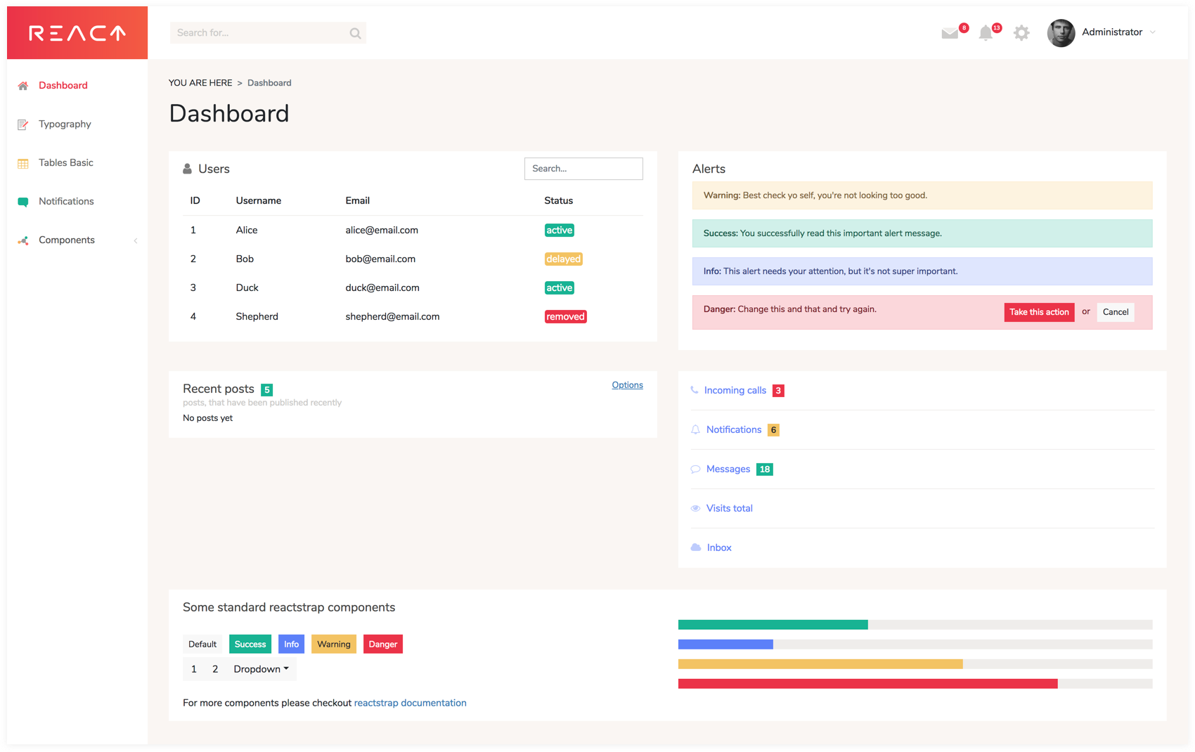 react-dashboard 网站模板截图