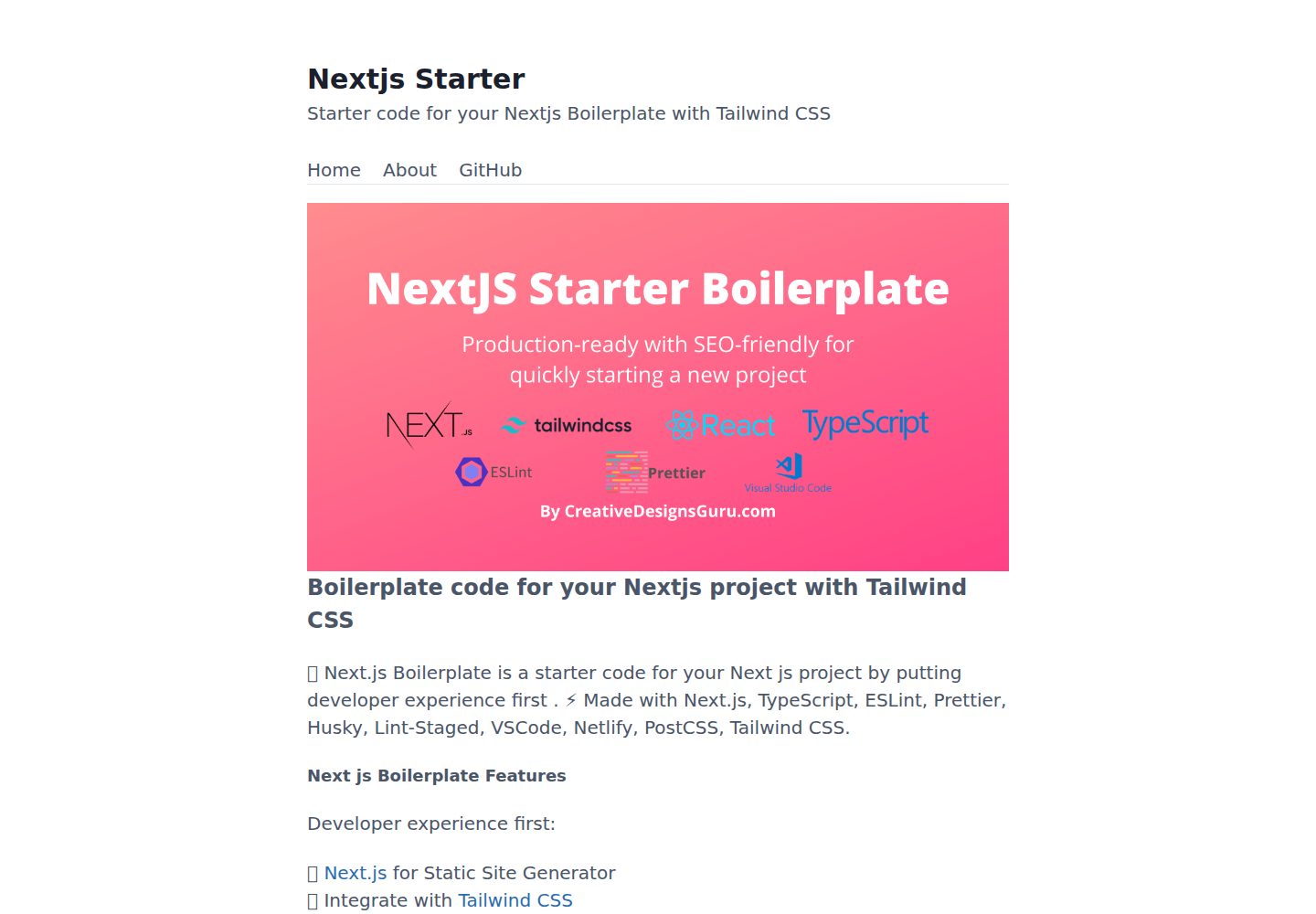 nextjs13-app-starter · Desktop homepage