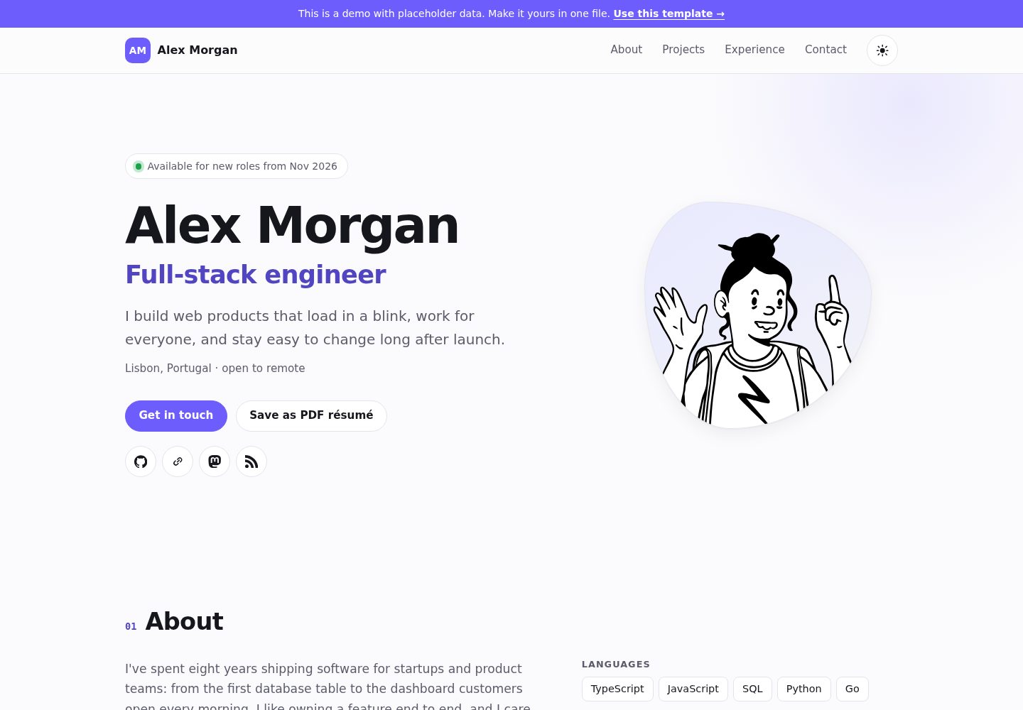 dev-portfolio 网站模板截图