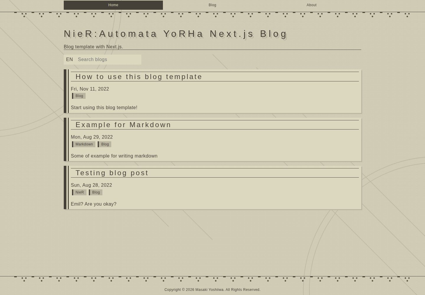 next-markdown-blog-YoRHa · Desktop homepage