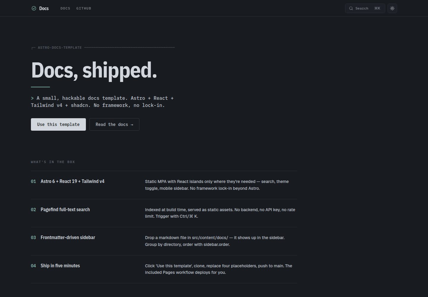 astro-docs-template 网站模板截图