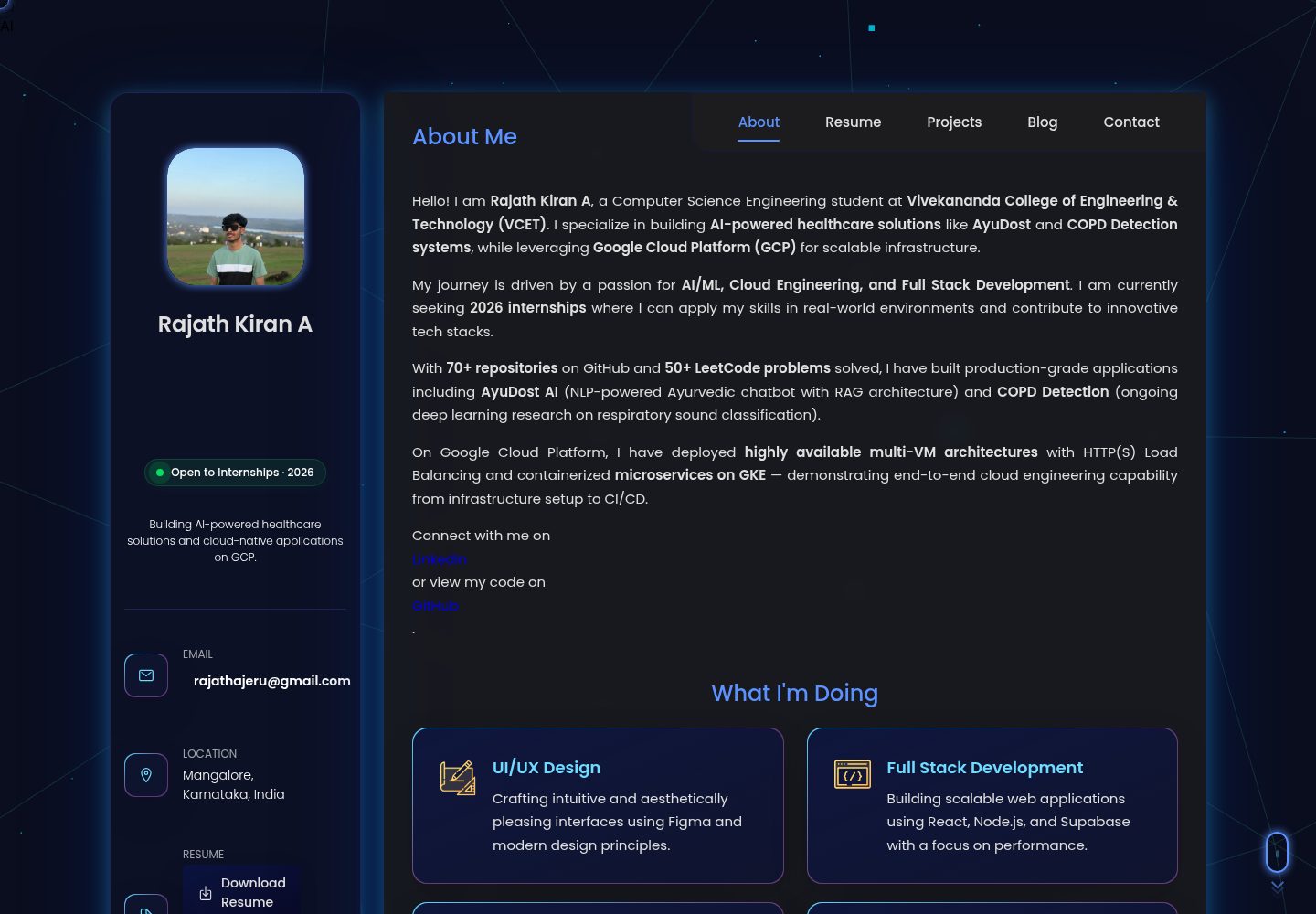 rajathkiran.me · Desktop homepage