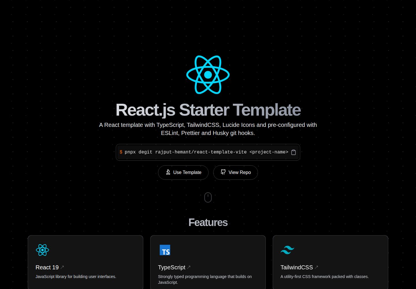 react-template-vite 网站模板截图