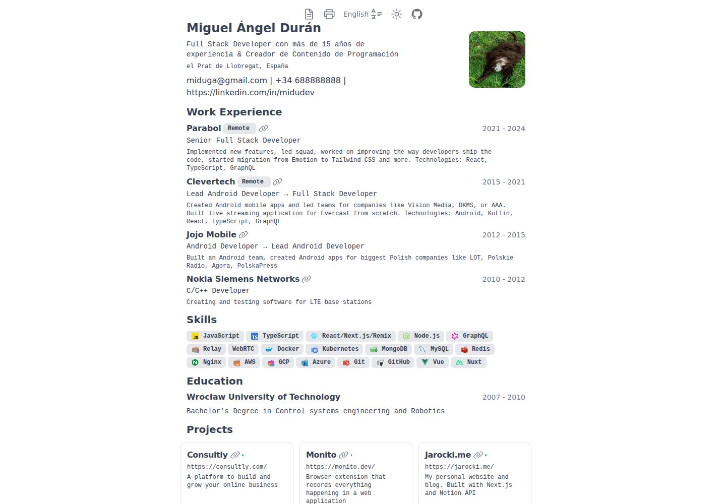 vue3-resume · Desktop homepage
