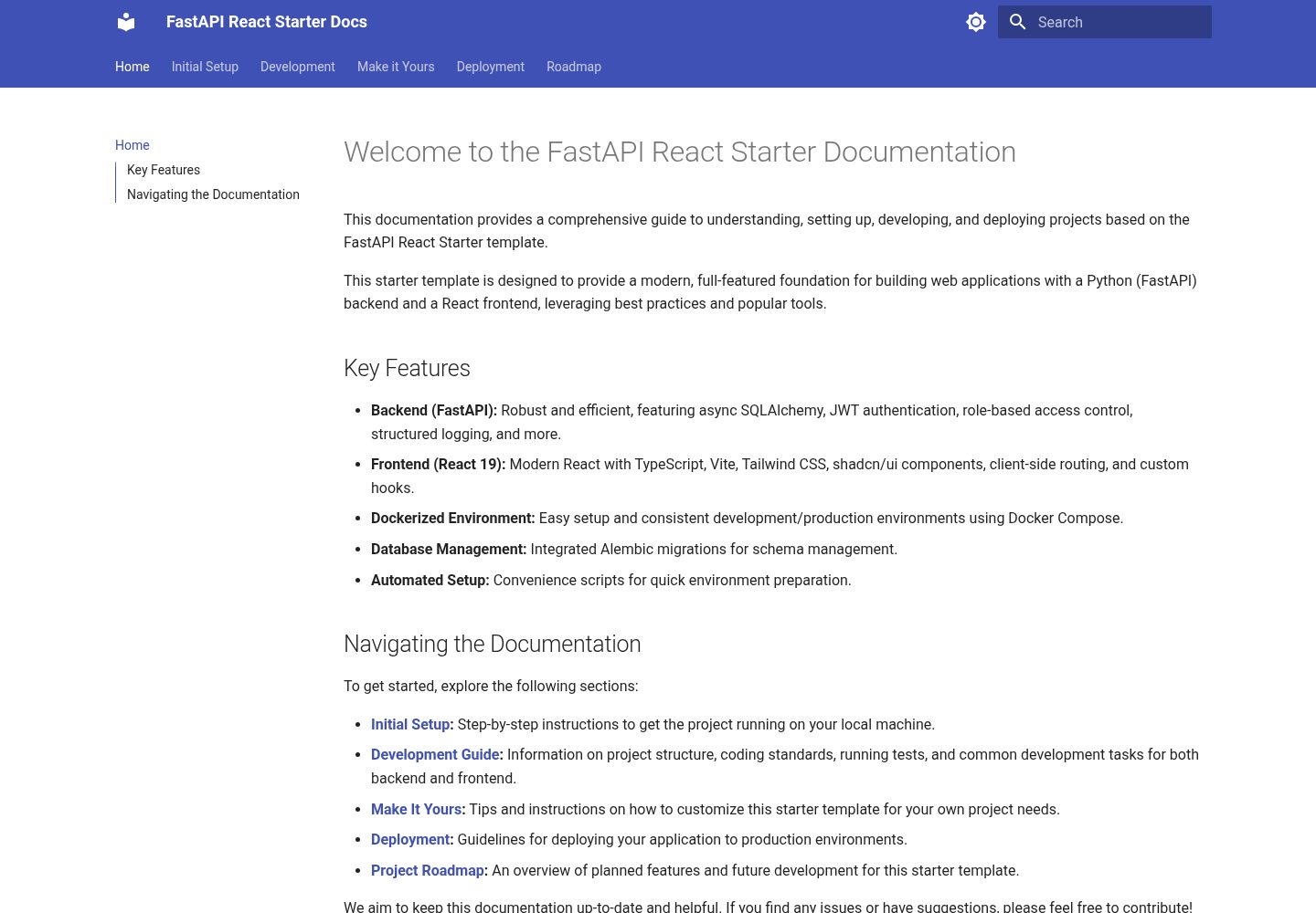 fastapi-react-starter 网站模板截图
