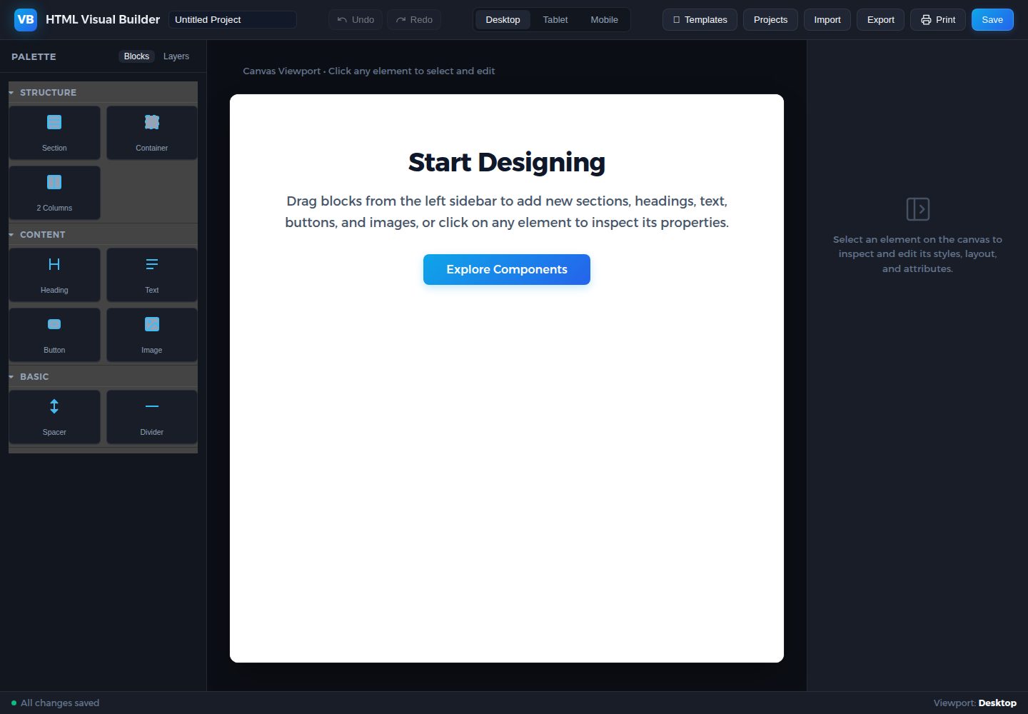 html-visual-builder · Desktop homepage