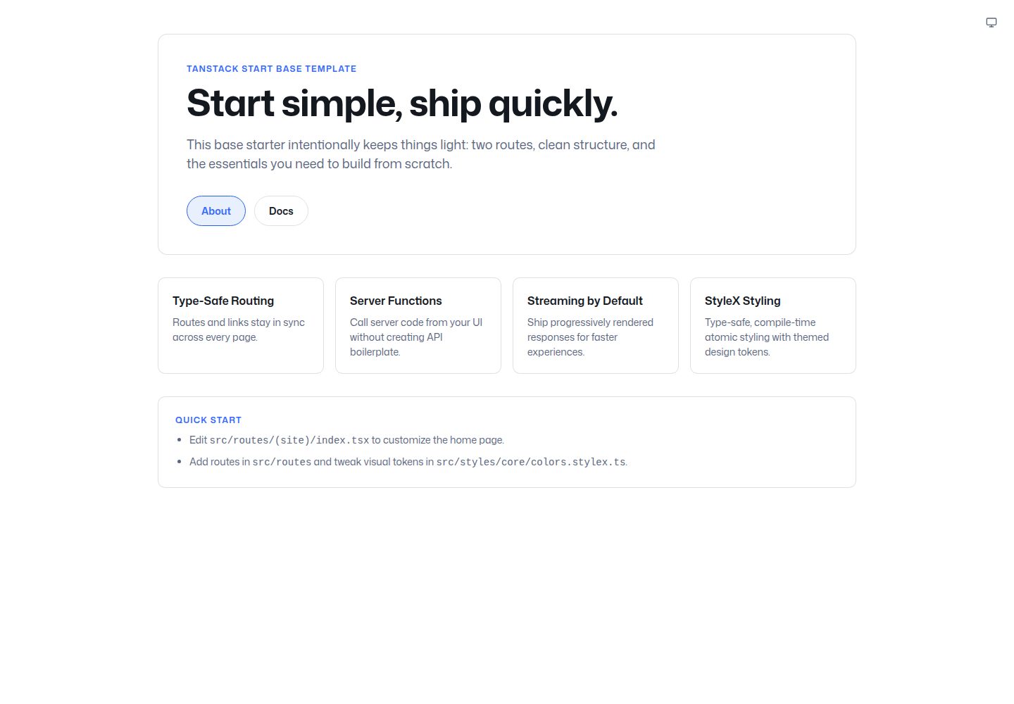 tanstart · Desktop homepage