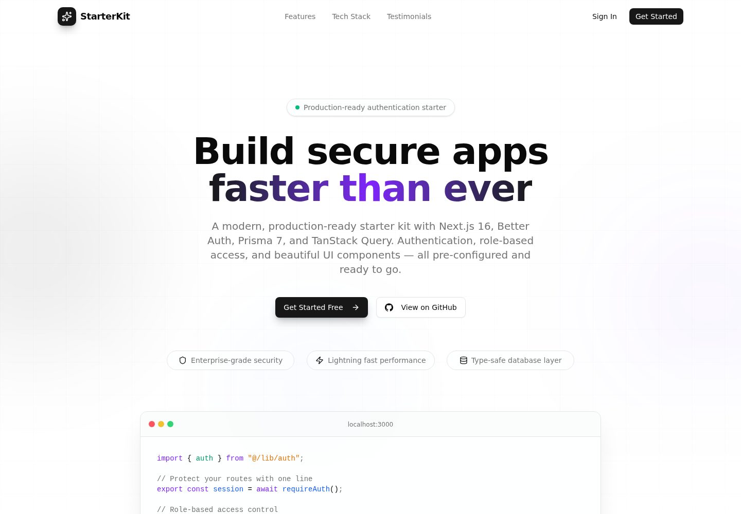 nextjs-better-auth 网站模板截图