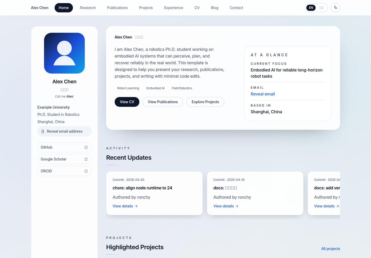 Academic-Homepage-Template · 桌面端首页