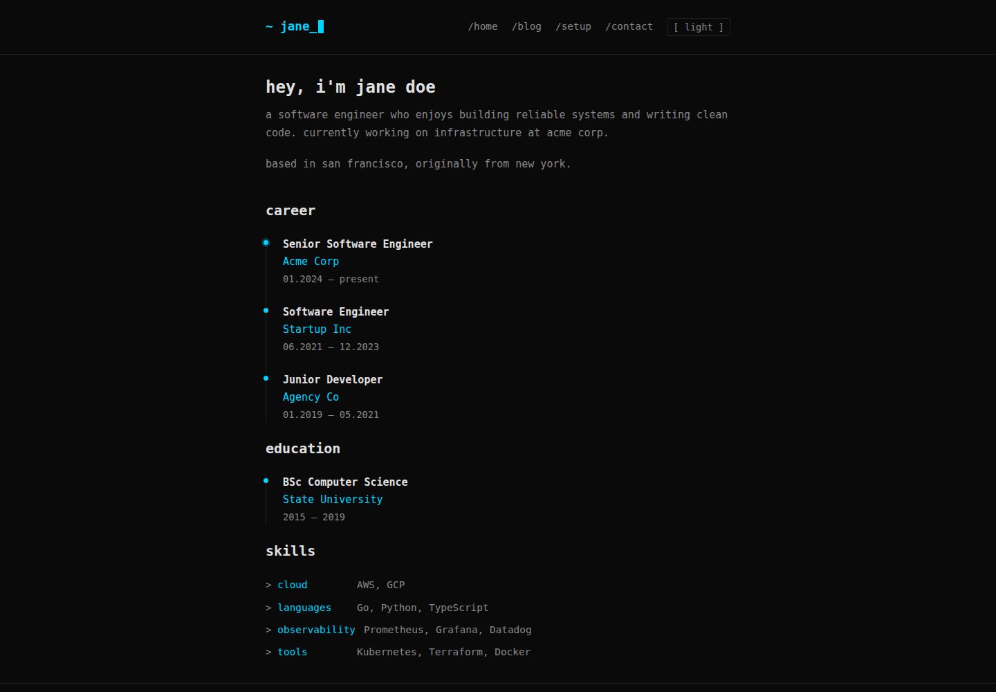 hugo-terminal-theme 网站模板截图