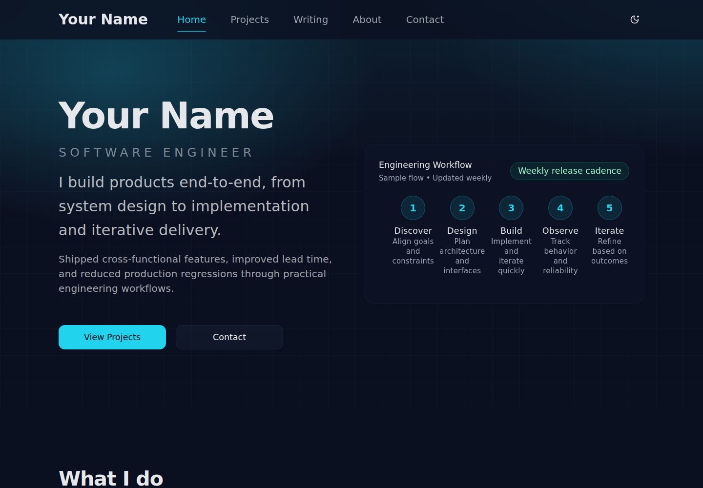 nextjs-portfolio-blog-template · Desktop homepage