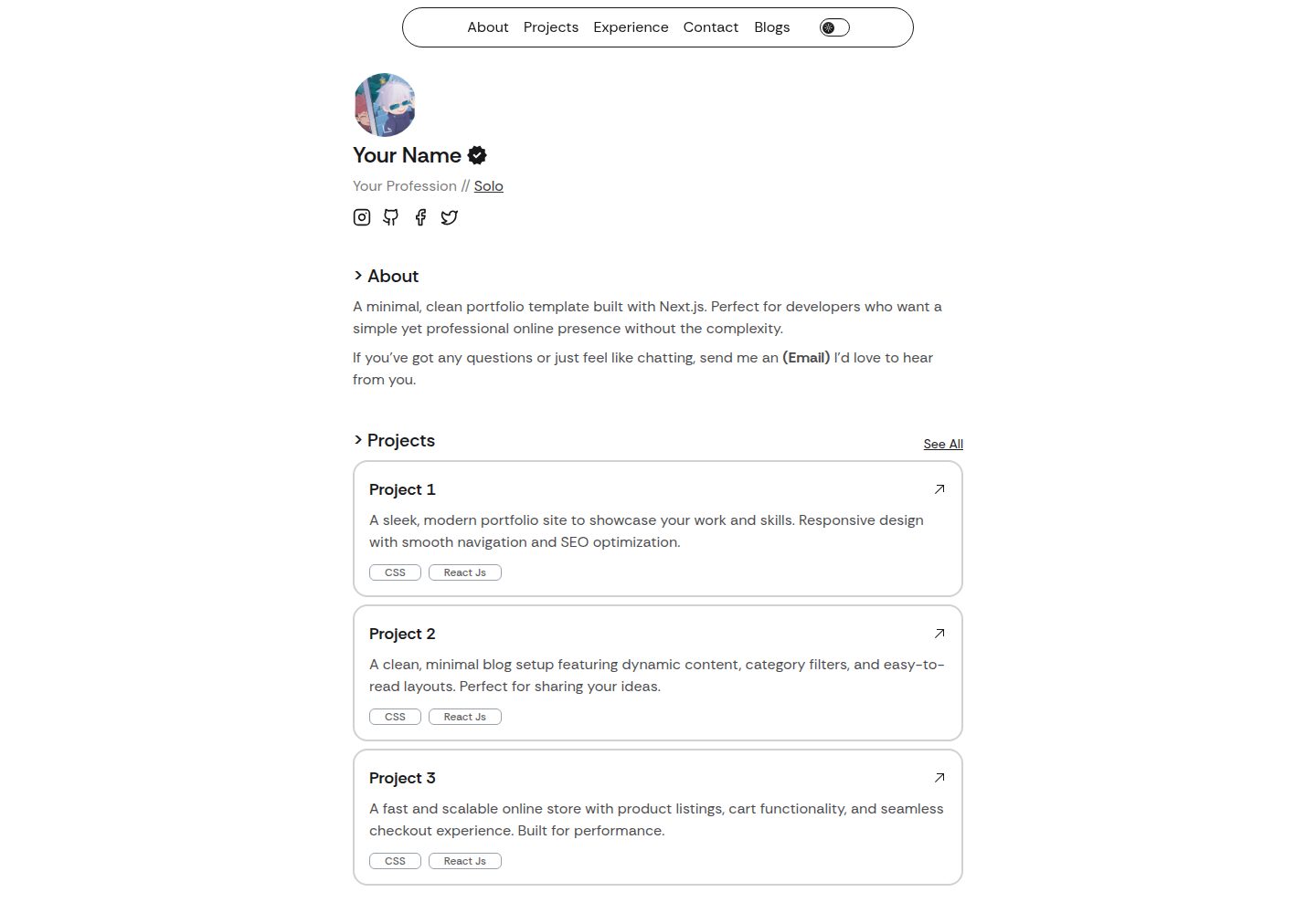 NextJS-Portfolio-Template 网站模板截图
