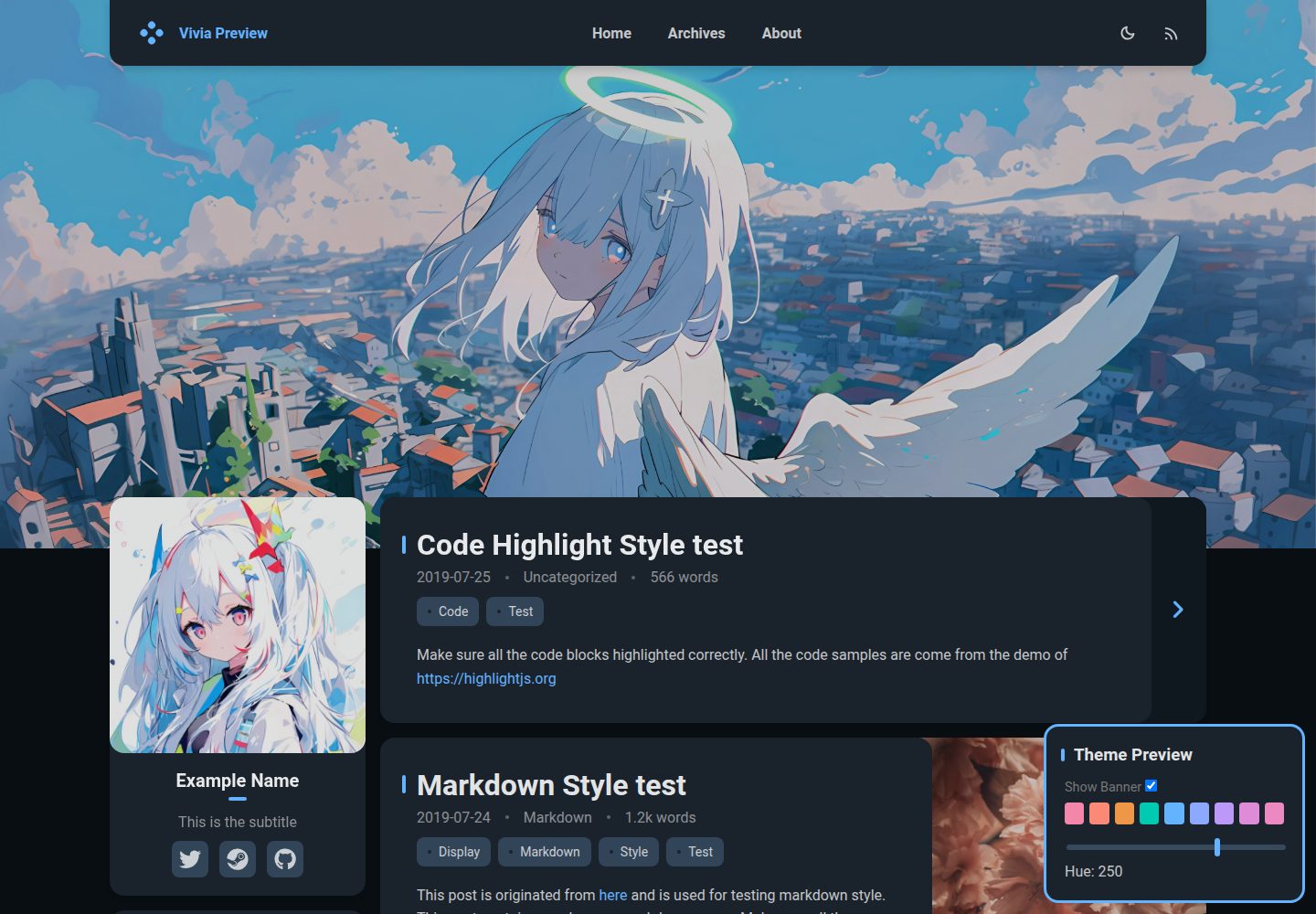 hexo-theme-vivia 网站模板截图