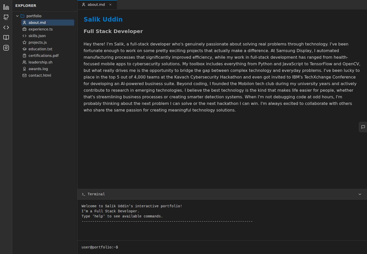 ide-portfolio-template · 桌面端首页