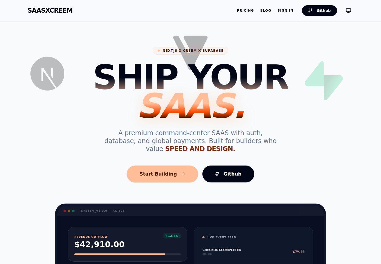 Nextjs-Creem-Supabase-Starter 网站模板截图