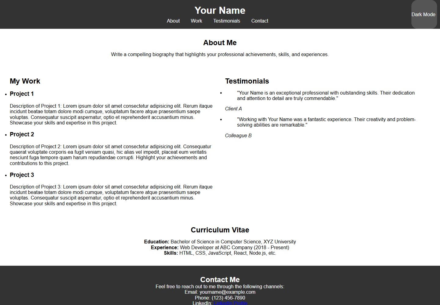CV-Profile-Website-Template · 桌面端首页