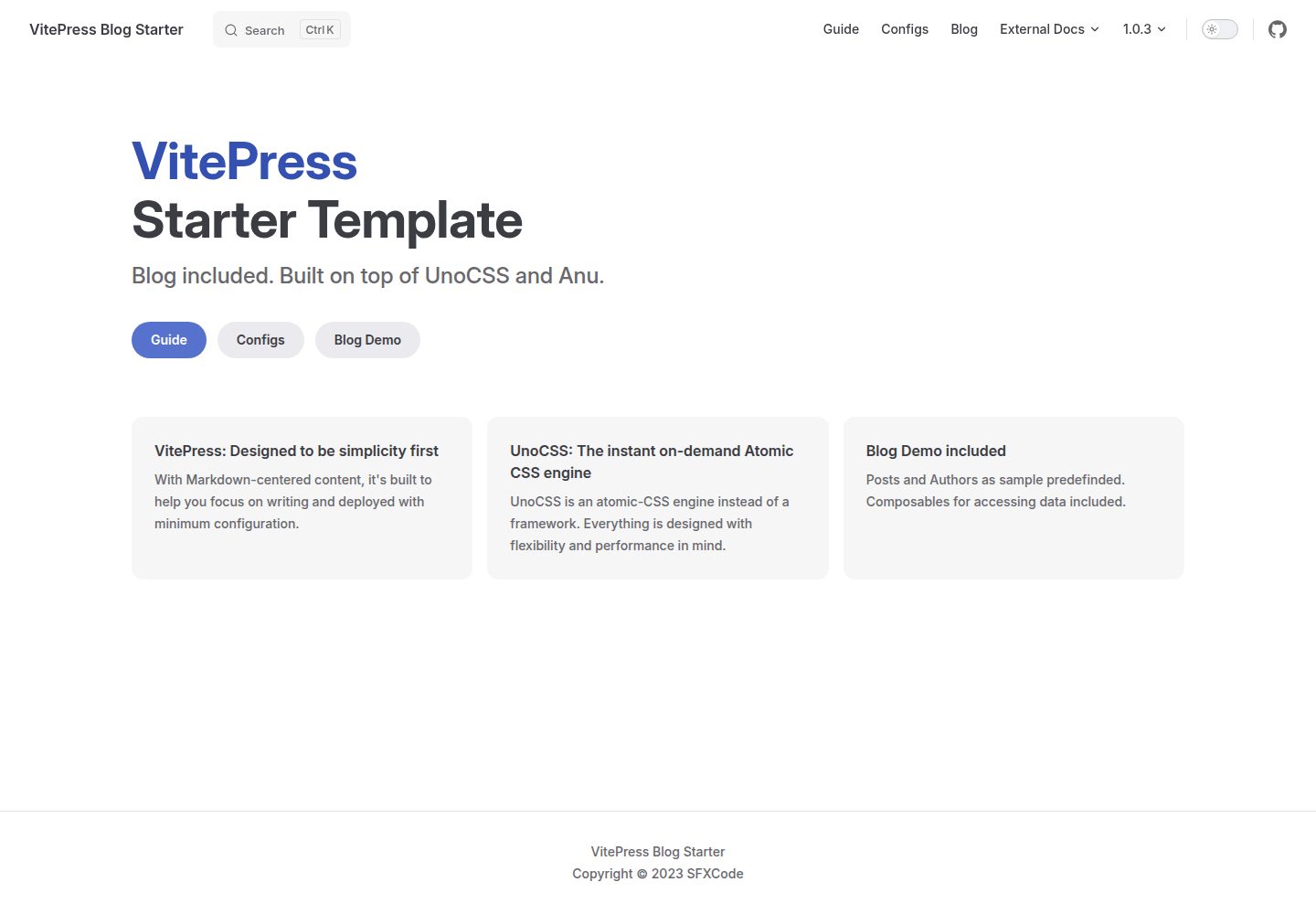 vitepress-blog-starter 网站模板截图