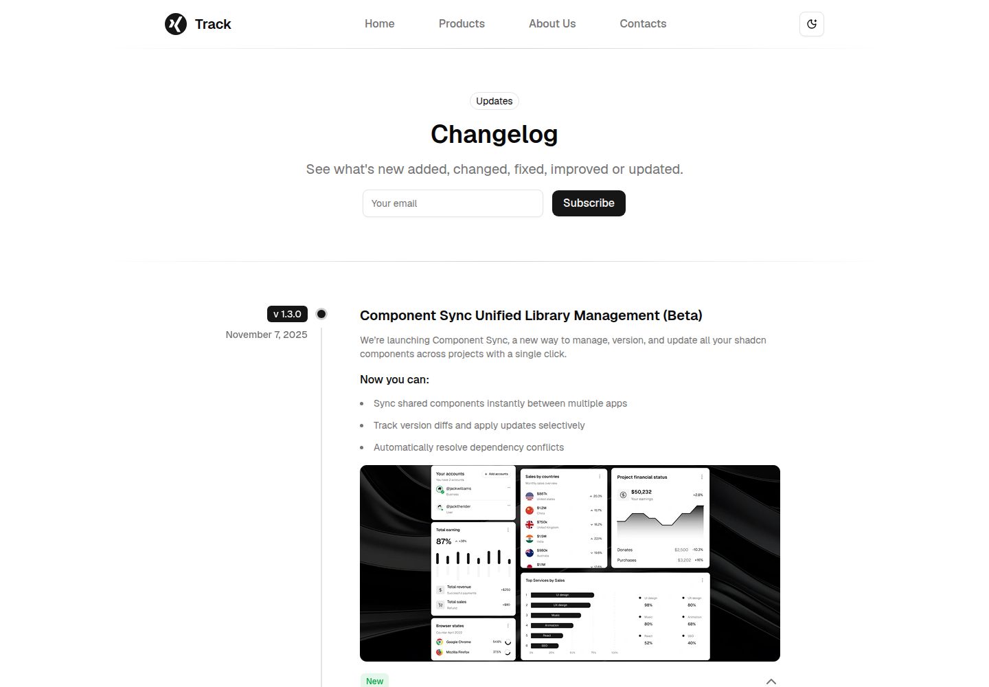 shadcn-astro-track-landing-page-free · 桌面端首页