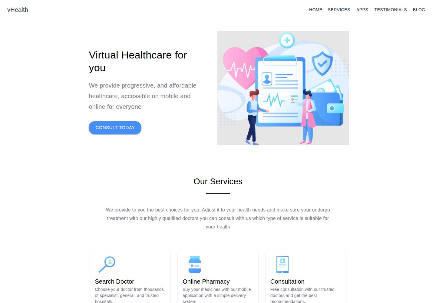 vhealth-gatsby 网站模板截图
