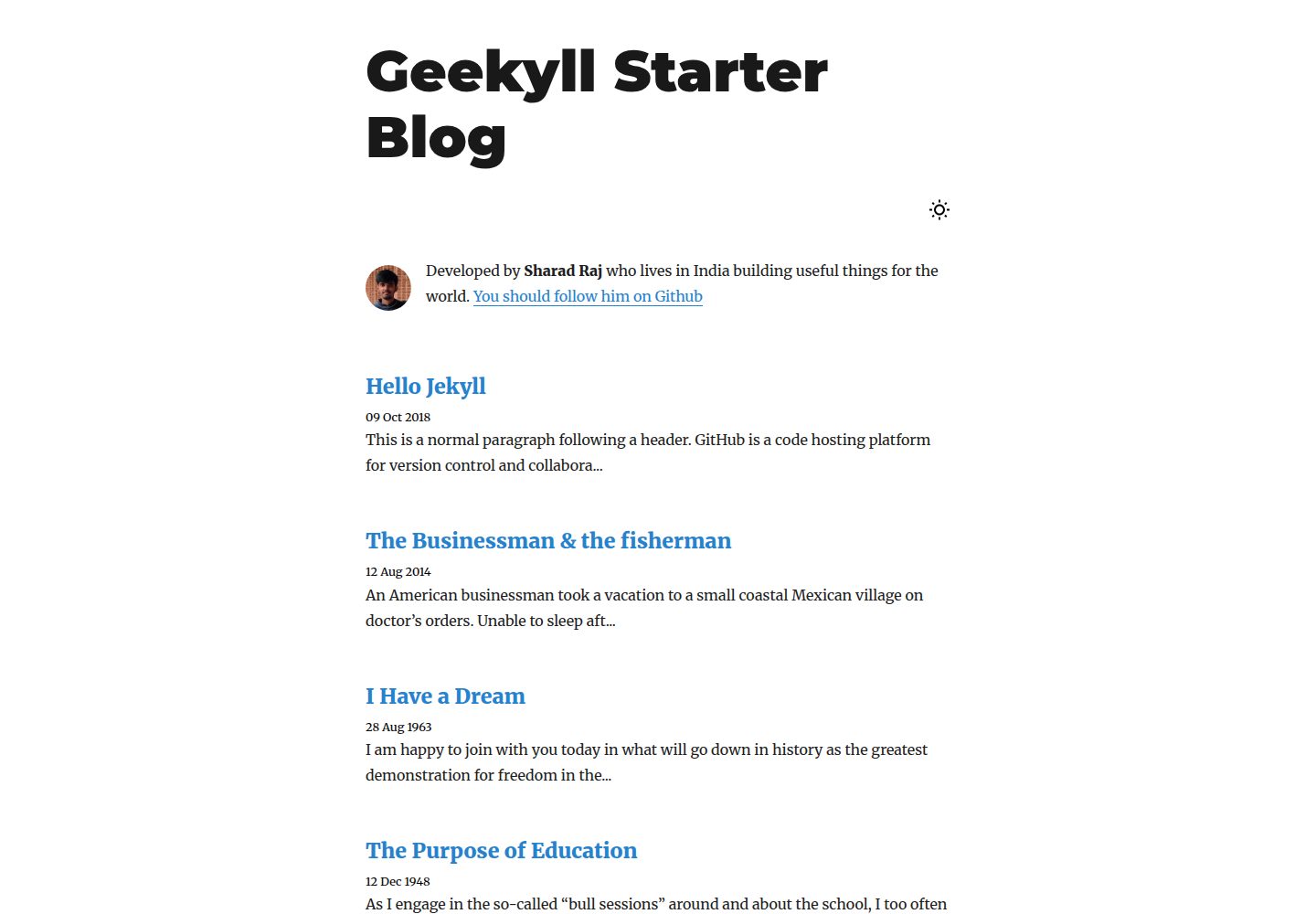 geekyll-starter-blog 网站模板截图