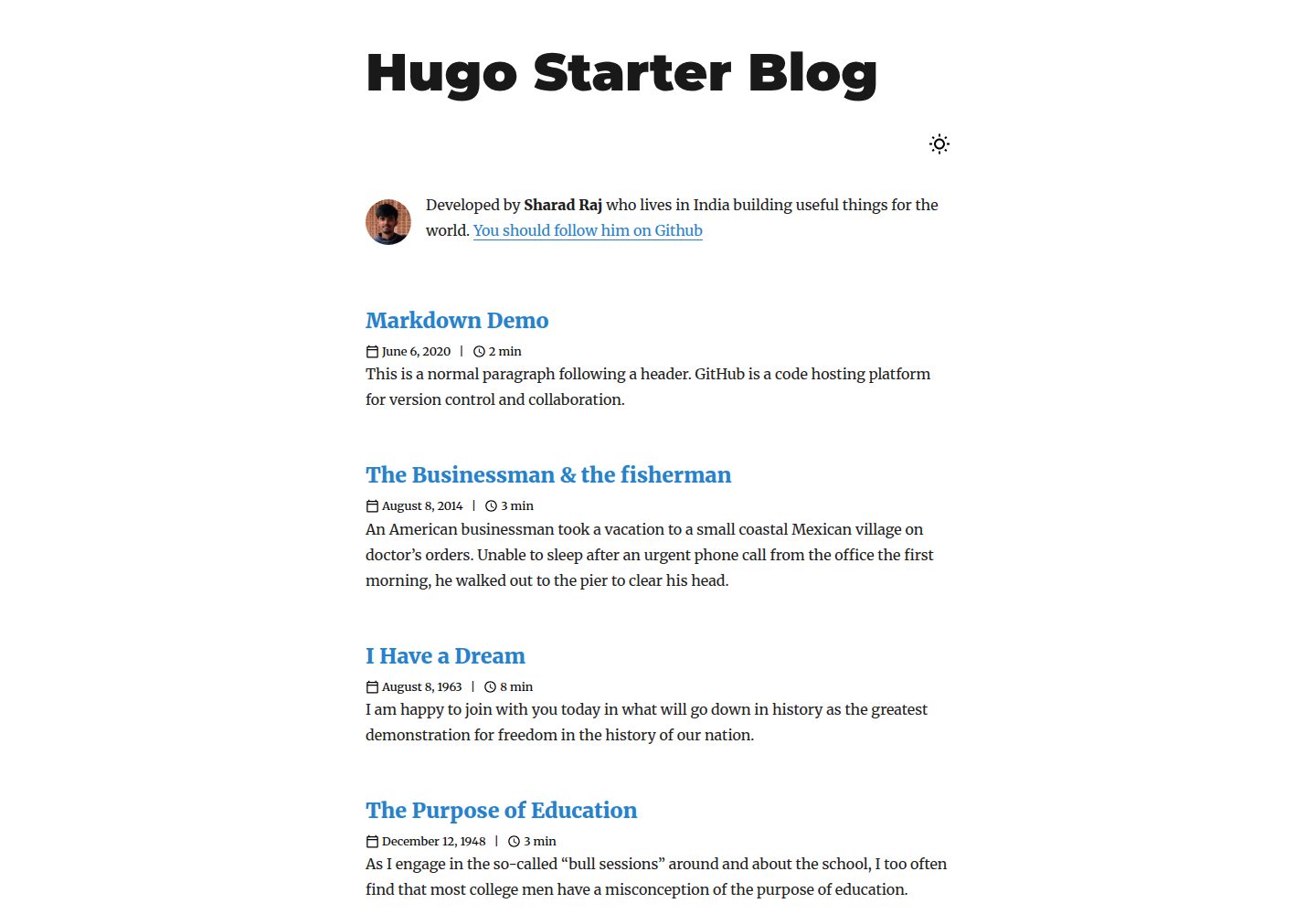 hugo-starter-blog 网站模板截图