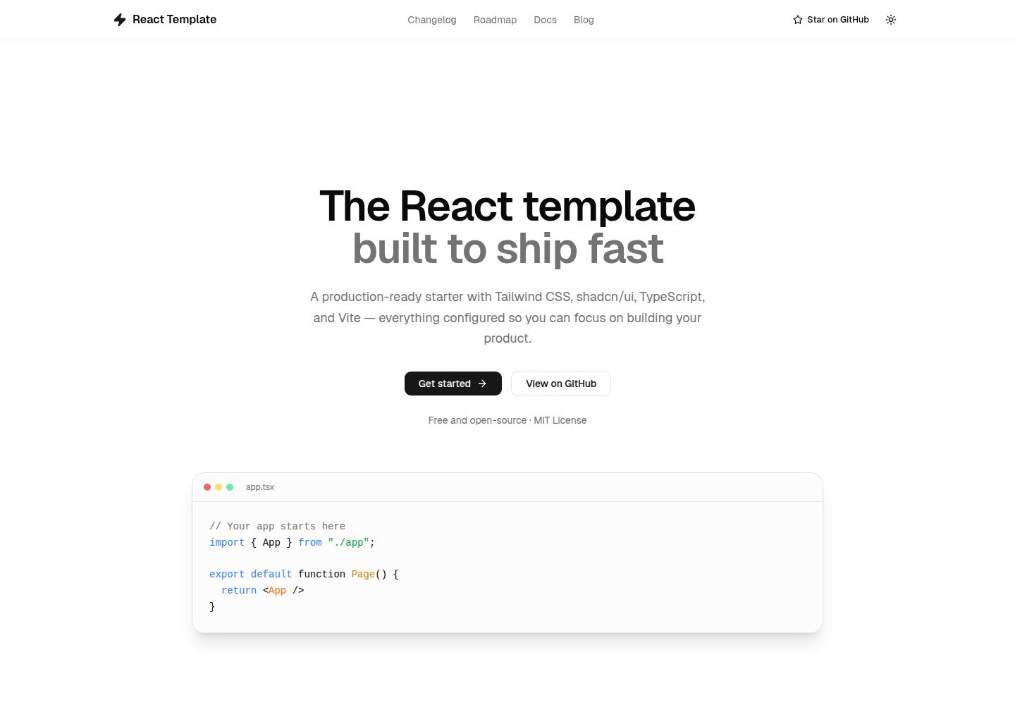 react-template · Desktop homepage