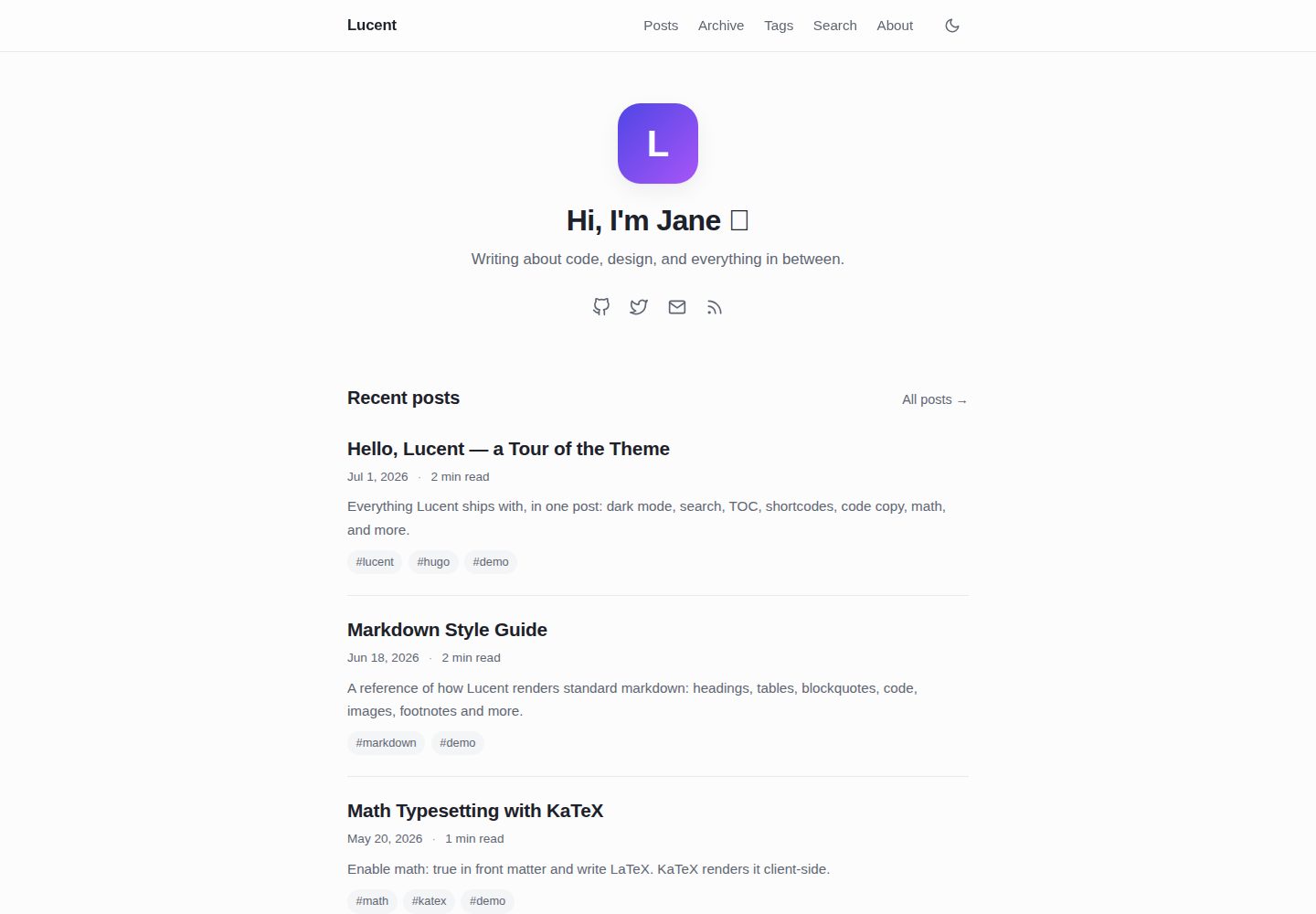 hugo-theme-lucent 网站模板截图
