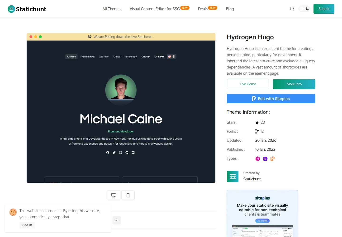 hydrogen-hugo 网站模板截图