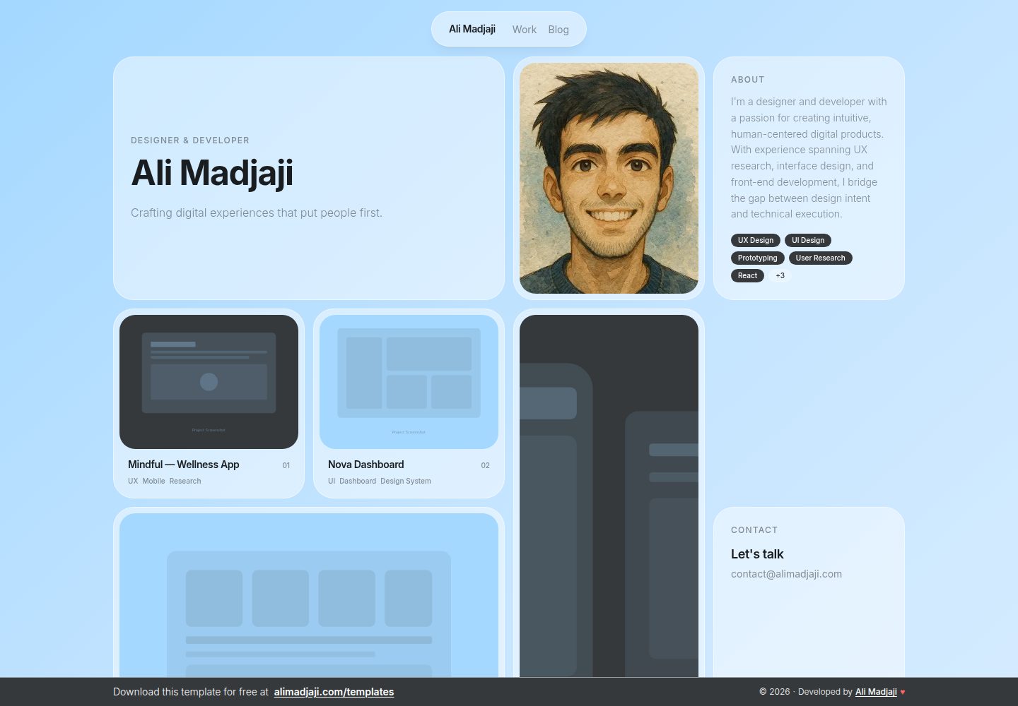 minimal-portfolio-template · Desktop homepage