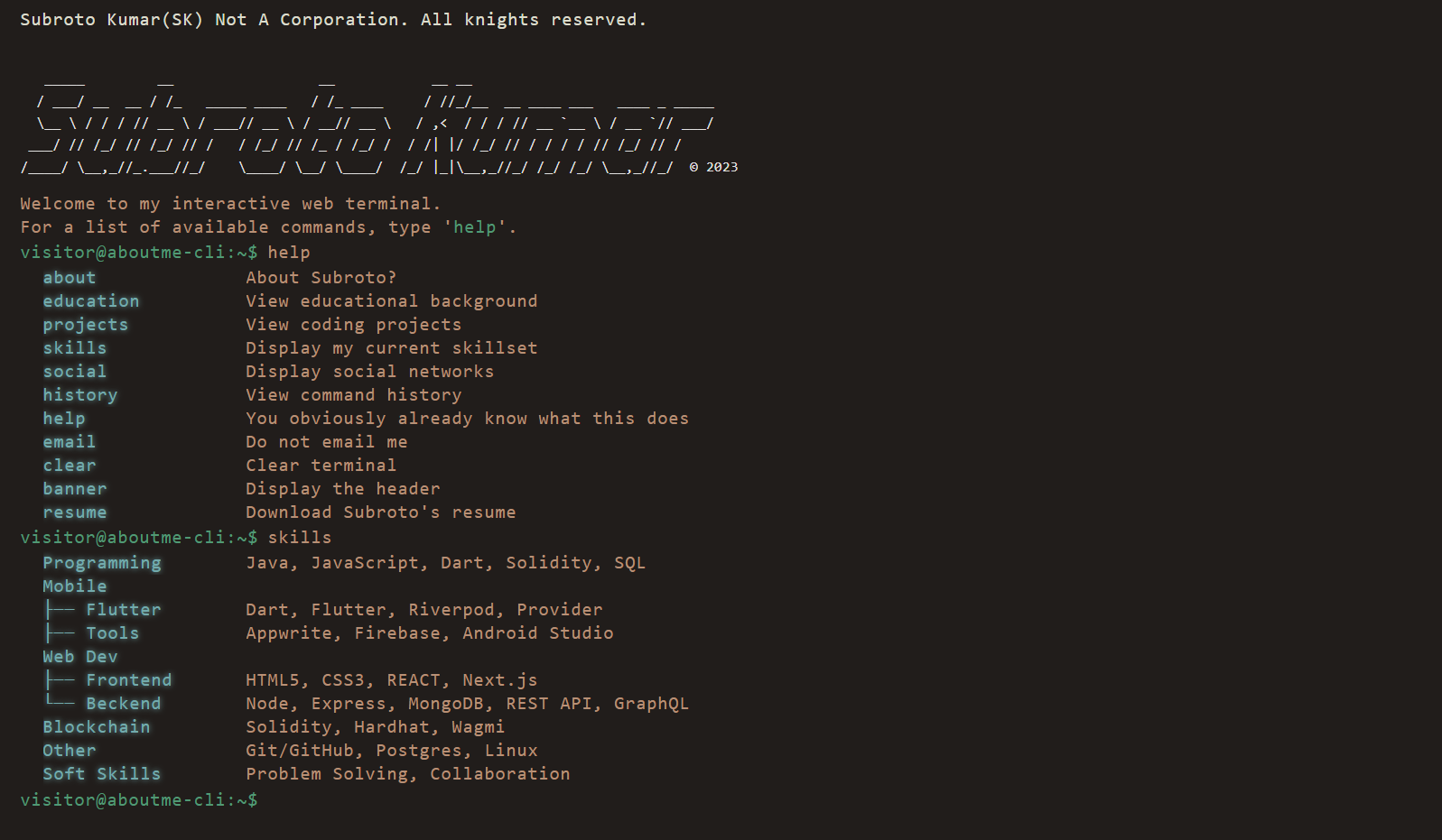 aboutme-cli Website Template Screenshot