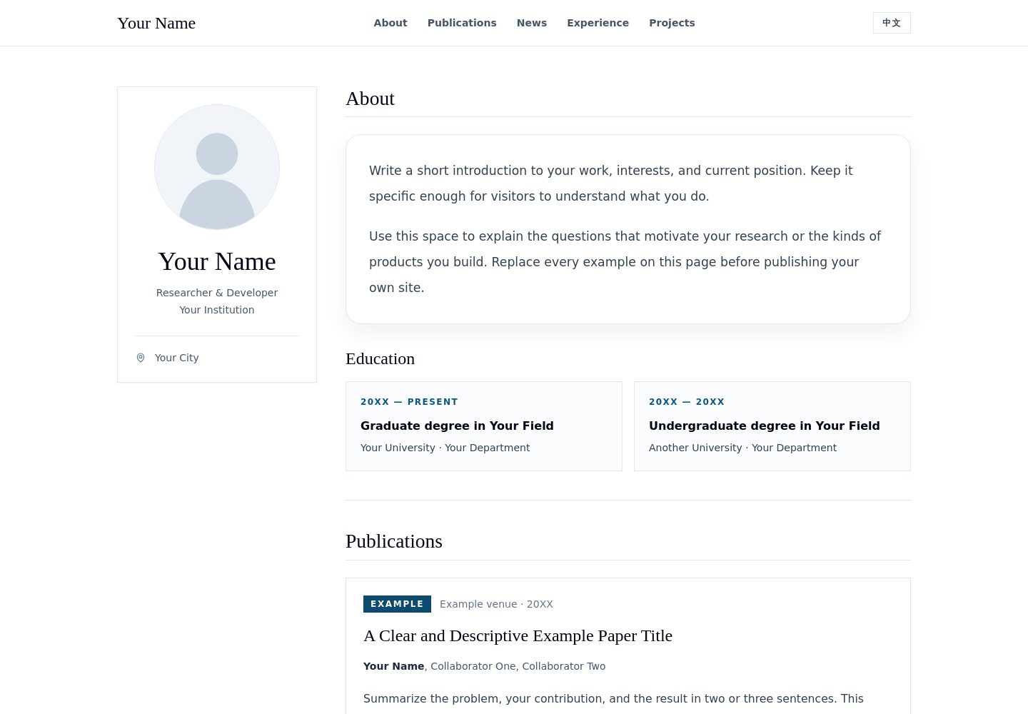 academic-portfolio-template 网站模板截图