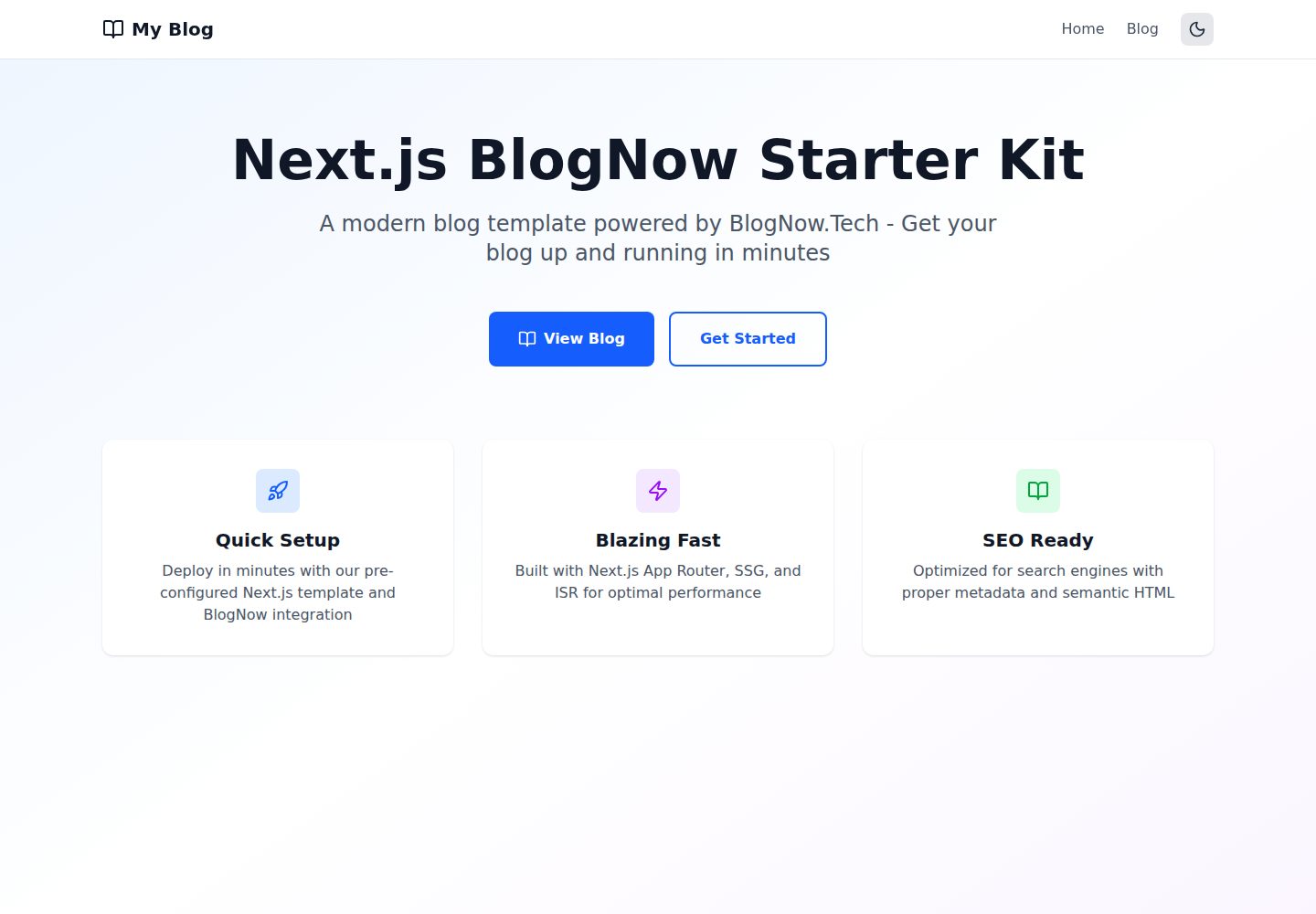 blognow-nextjs-starter · Desktop homepage