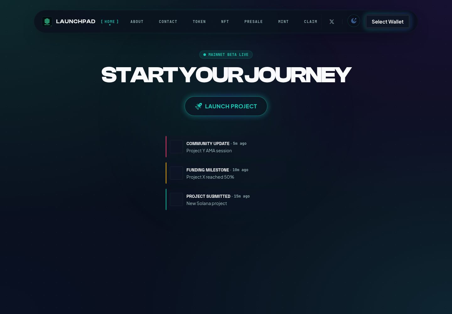 solana-launchpad-template · Desktop homepage