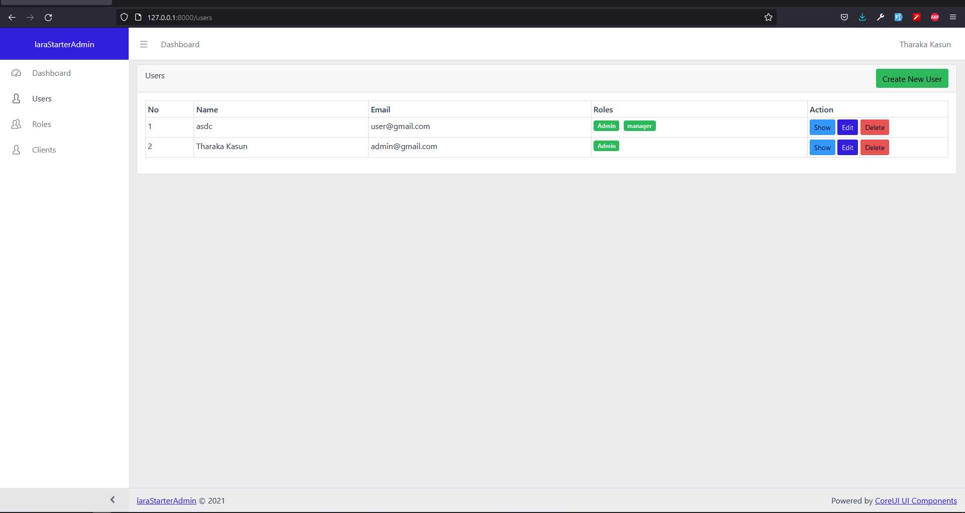laraStarterAdmin 网站模板截图