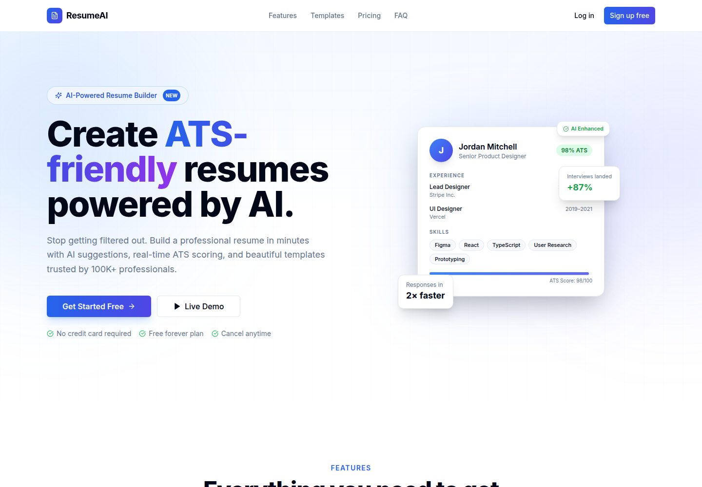 ResumeAI · Desktop homepage