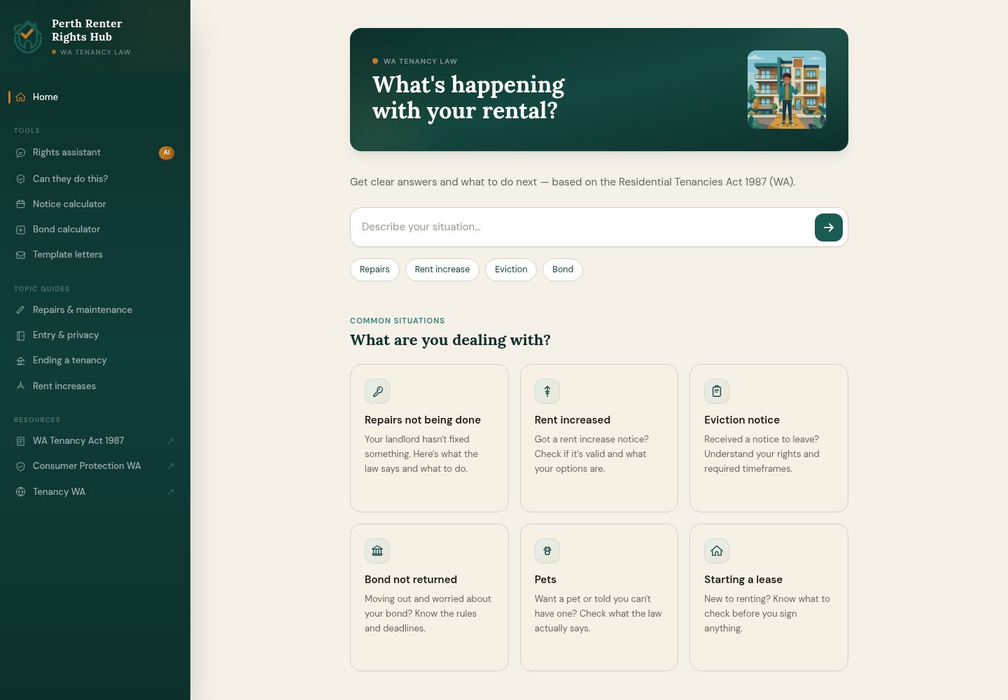 renter-rights-hub · Desktop homepage