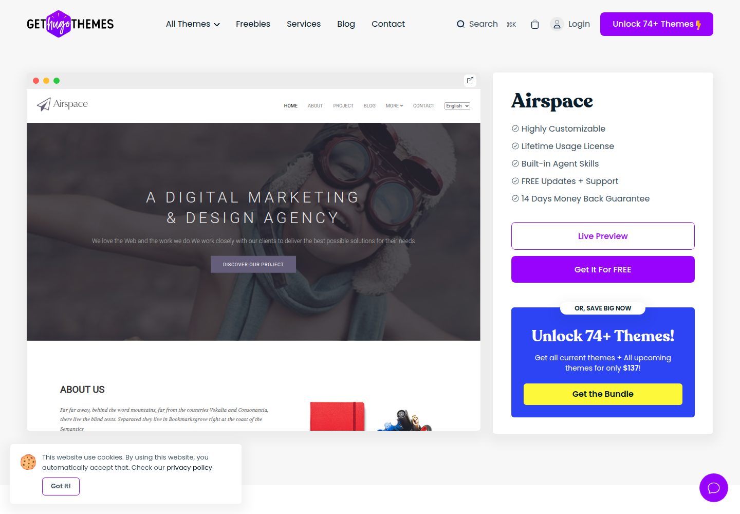 airspace-hugo 网站模板截图