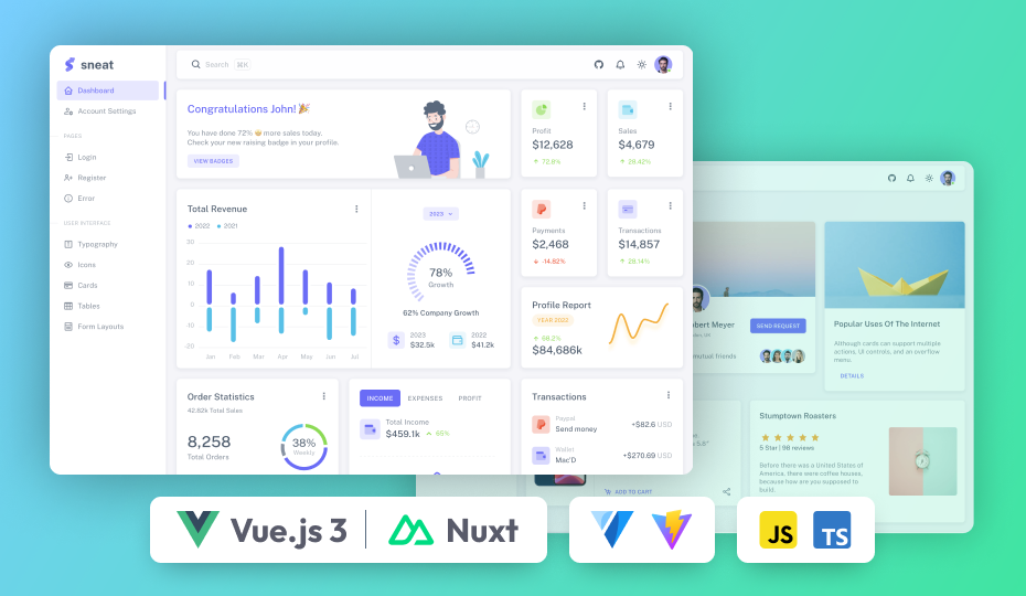 sneat-vuetify-nuxtjs-admin-template-free 网站模板截图