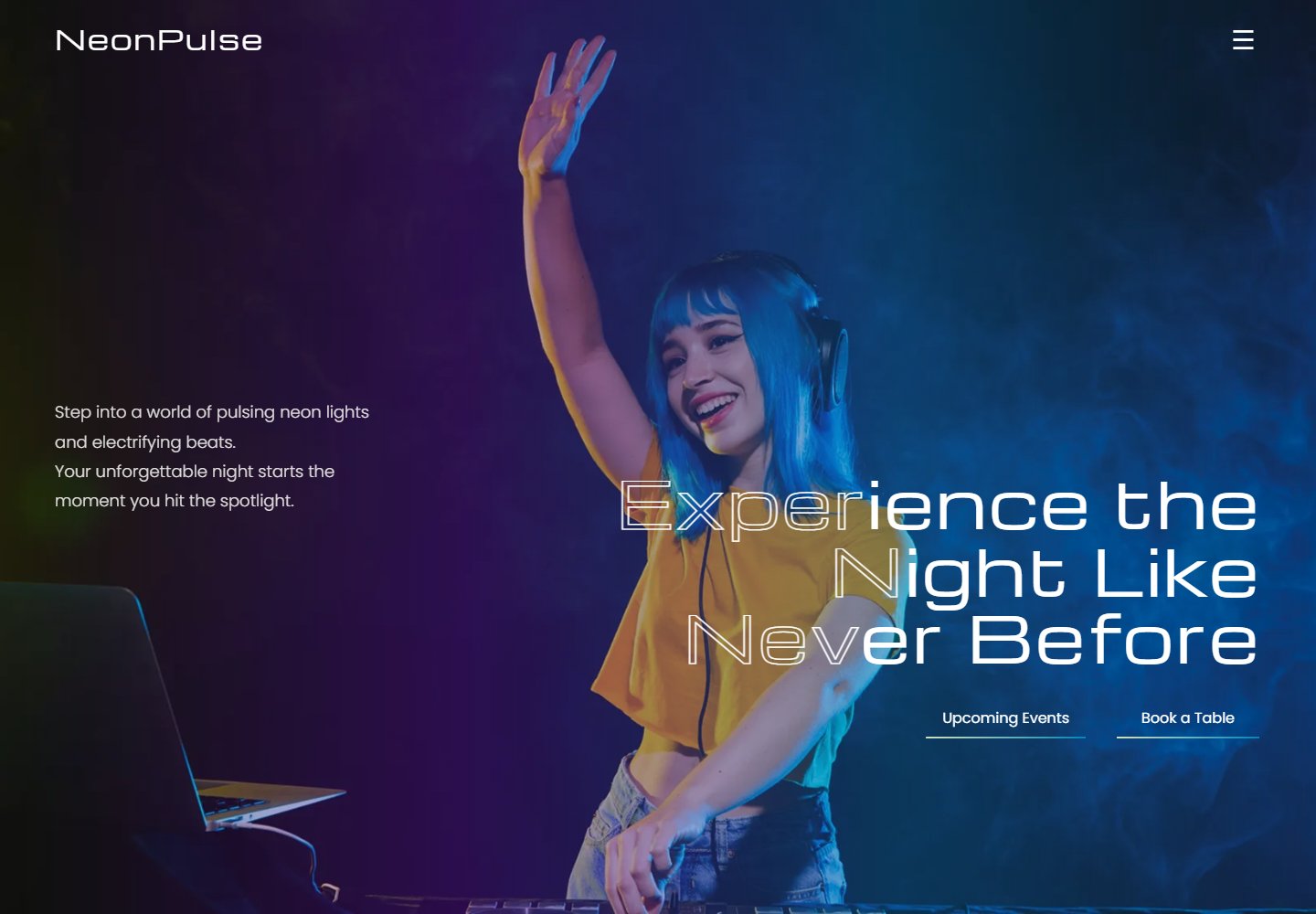 react-night-club-website-template · Desktop homepage