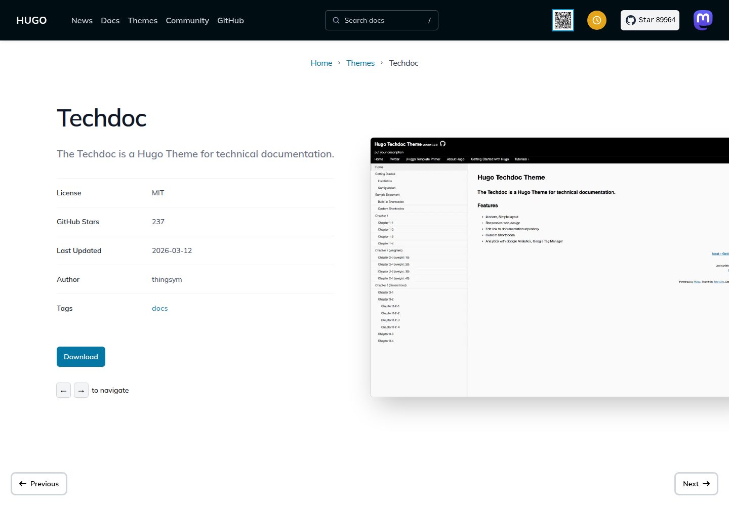 hugo-theme-techdoc 网站模板截图