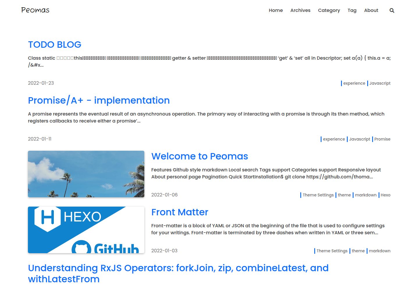 hexo-theme-peomas 网站模板截图